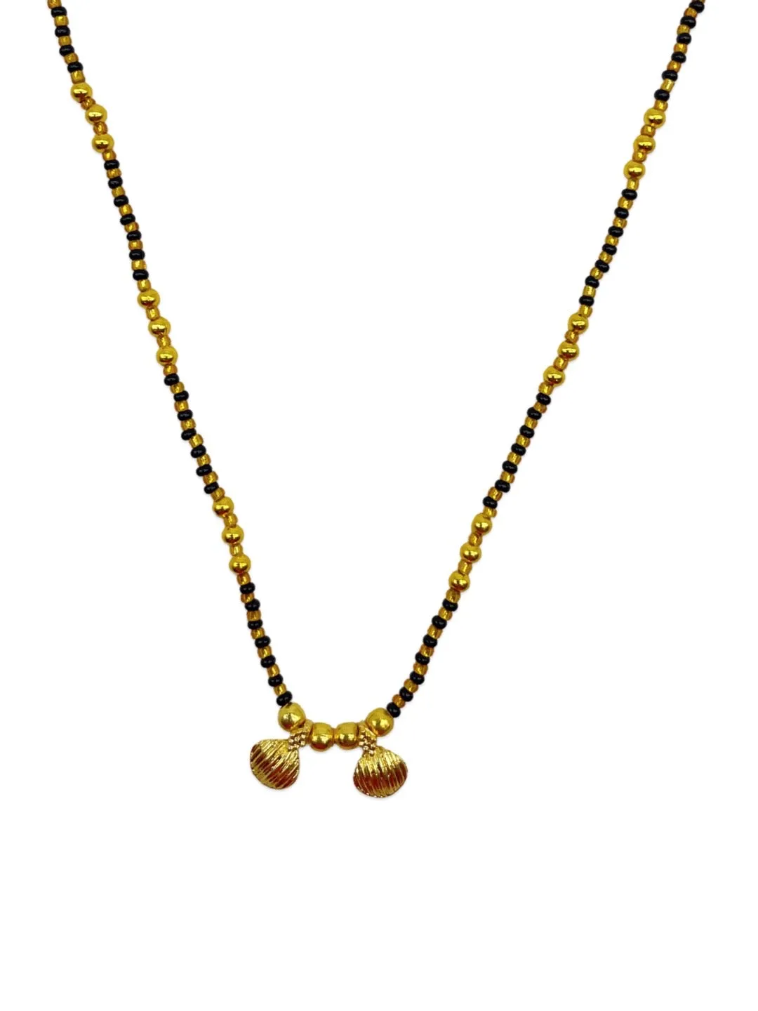 Maharashtrian Style Simple Gold Short Mangalsutra Vati Designs Gold And Black Beads Chain