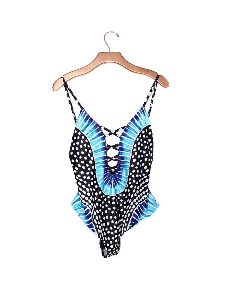 Mara Hoffman Samba Criss Cross Front One Piece in Black Blue