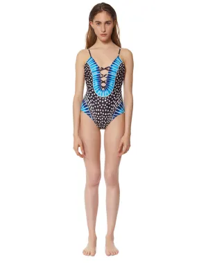 Mara Hoffman Samba Criss Cross Front One Piece in Black Blue