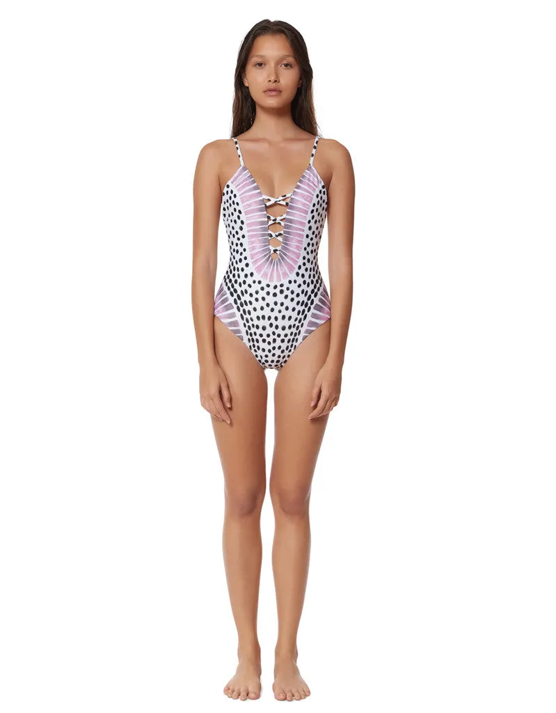 Mara Hoffman Samba Criss Cross Front One Piece in White Plum