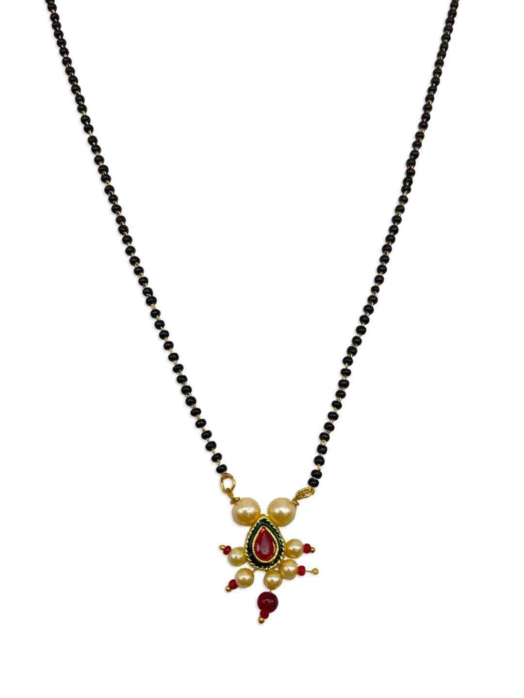 Marathi Style Short Mangalsutra Designs Moti Pendant Simple Black Beads Chain.