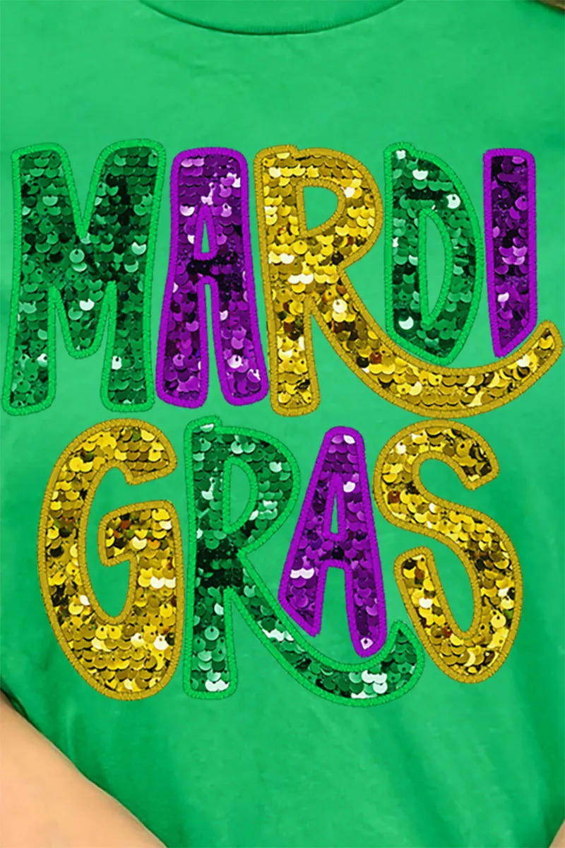 Mardi Gras Doodle Faux Glitter Short Sleeve Relaxed Fit T-Shirt