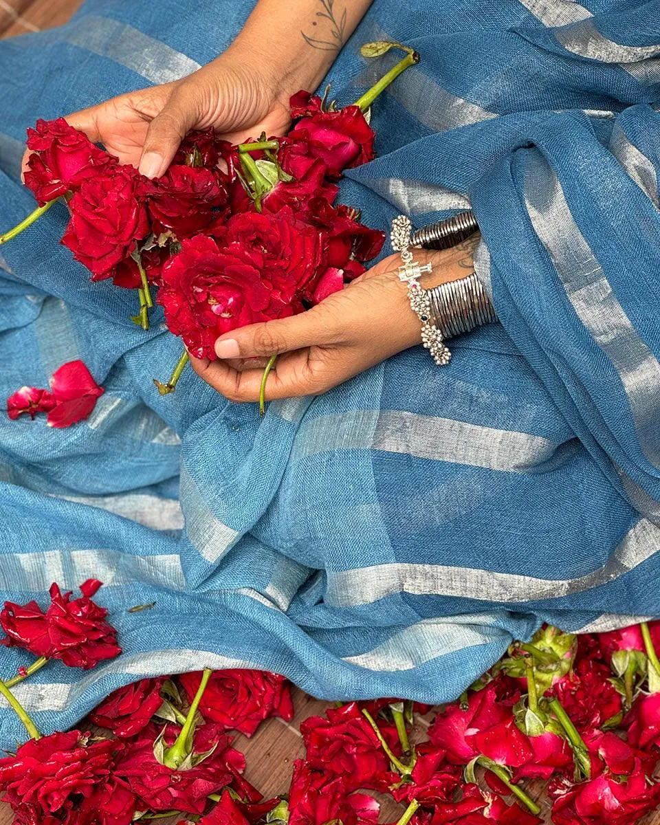Megha Handwoven Linen Zari Saree - Jheel