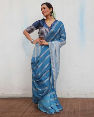 Megha Handwoven Linen Zari Saree - Jheel