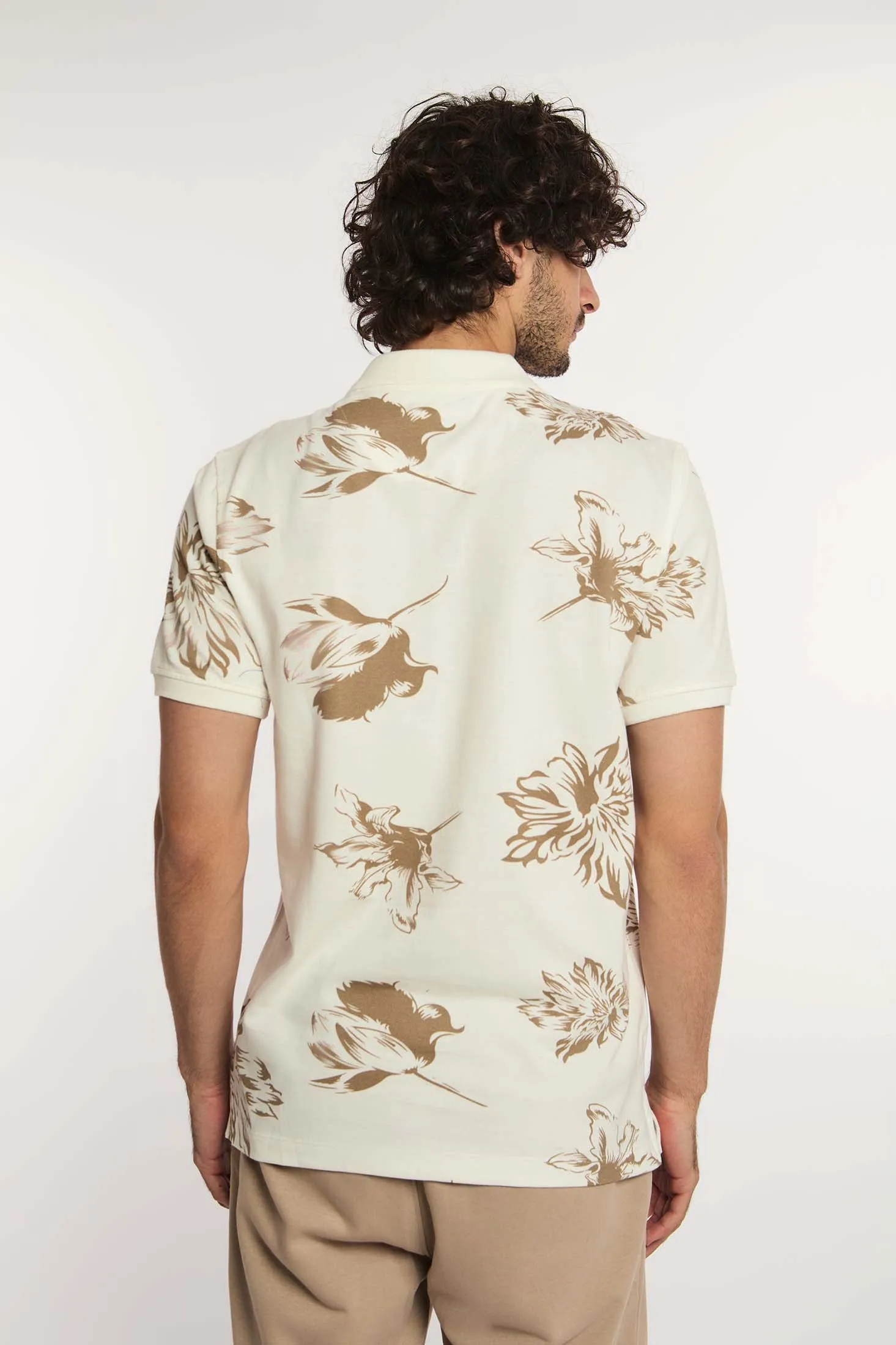 Men Polo Cotton Printed Regular Fit Off White