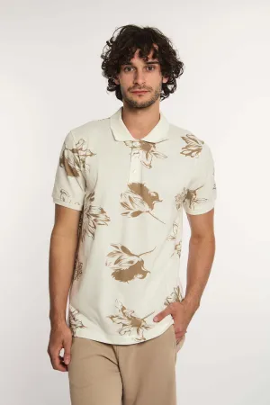 Men Polo Cotton Printed Regular Fit Off White
