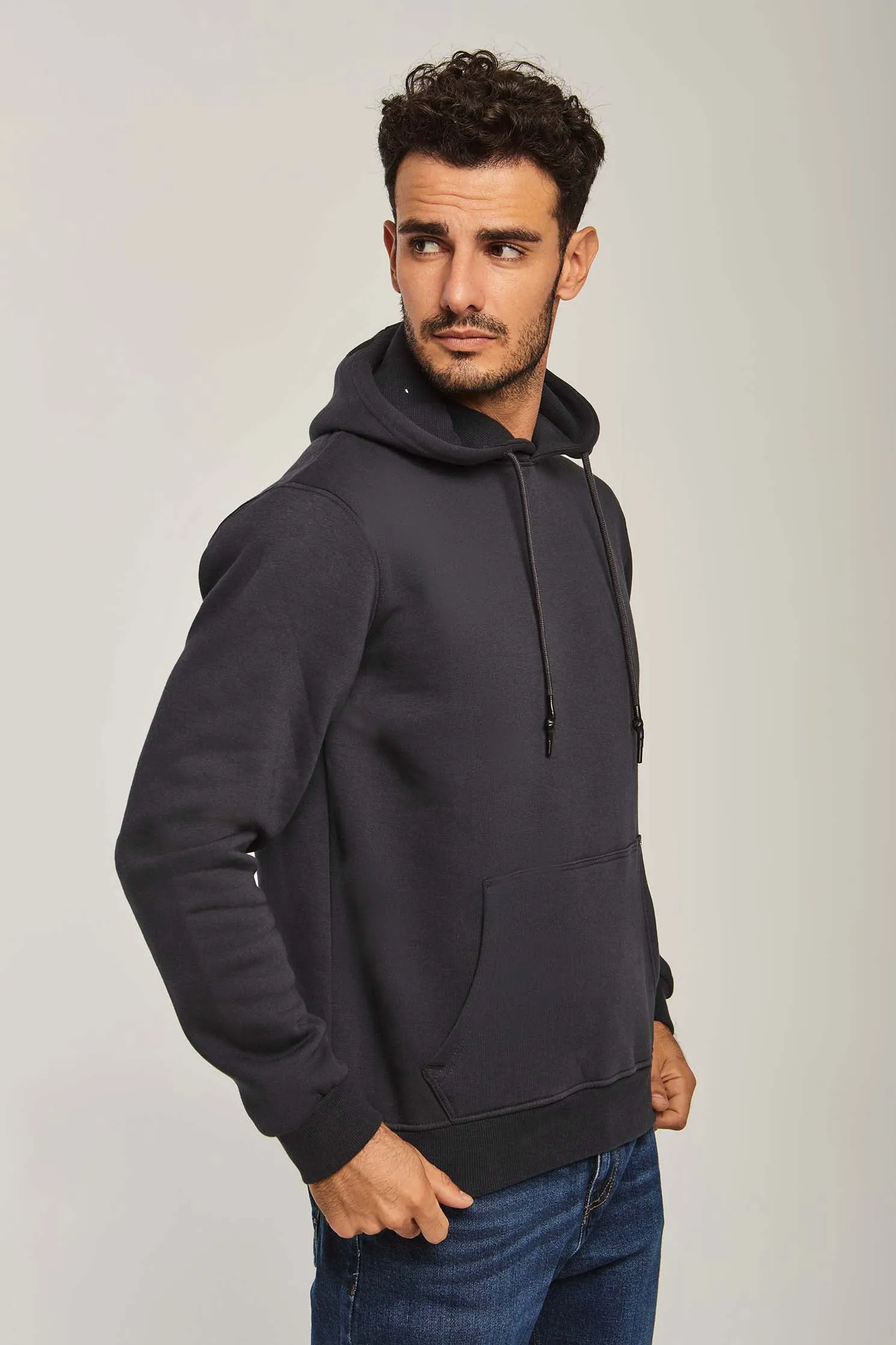 Men Sweat Shirt Basic Hoody Silver