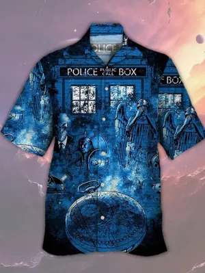 Men's Casual Space Robot Print Linen Cuban Collar Shirt