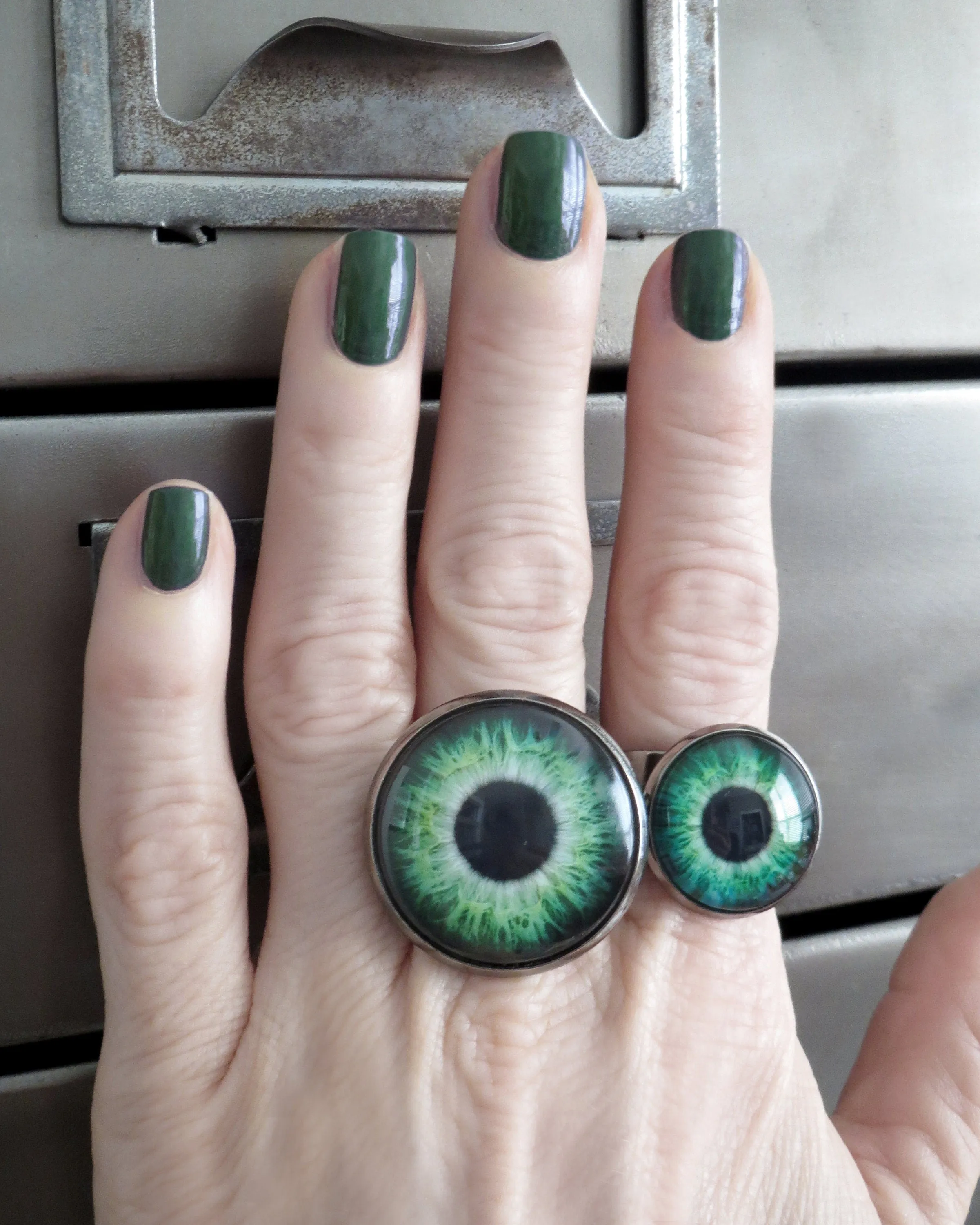 Monster Gothic Green Eyeball Ring - 2 Sizes