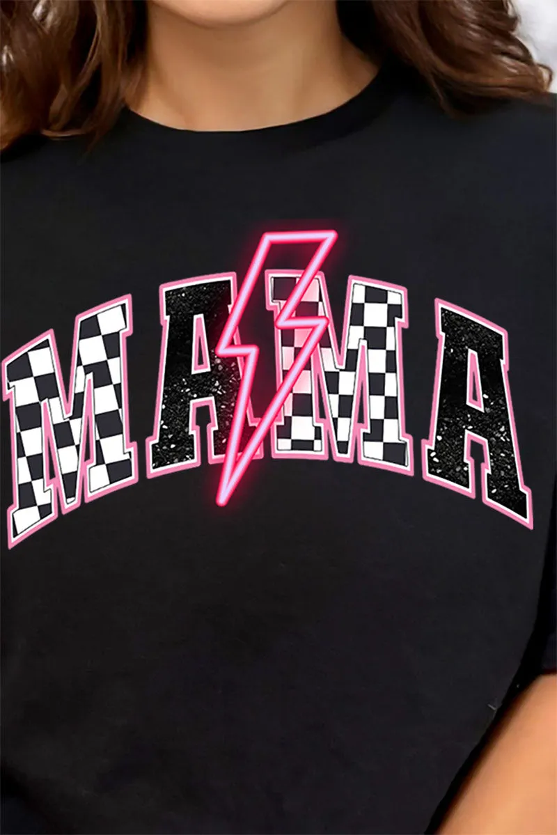 Neon Lightning Bolt Checkered Mama Short Sleeve Relaxed Fit T-Shirt