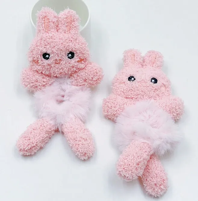 NEW 2pcs Super Cute Plush Rabbit Hair Ties For Autumn/winter, Featuring Cartoon Bunny Design