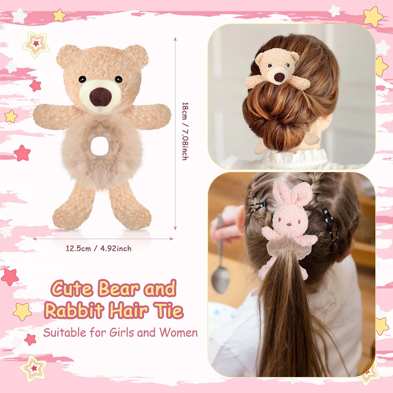 NEW 2pcs Super Cute Plush Rabbit Hair Ties For Autumn/winter, Featuring Cartoon Bunny Design