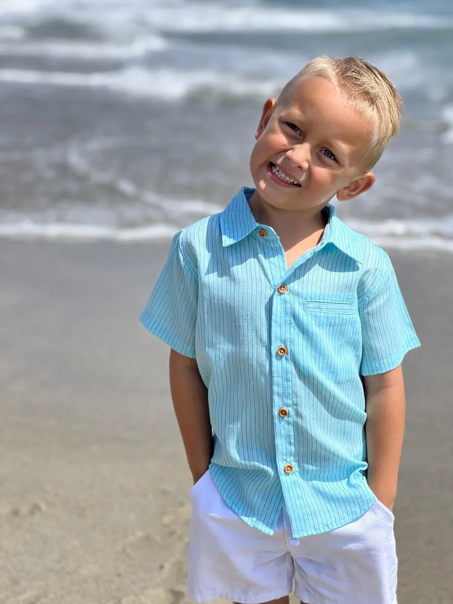 Newport Aqua/Royal Short Sleeved Stripe Woven Shirt