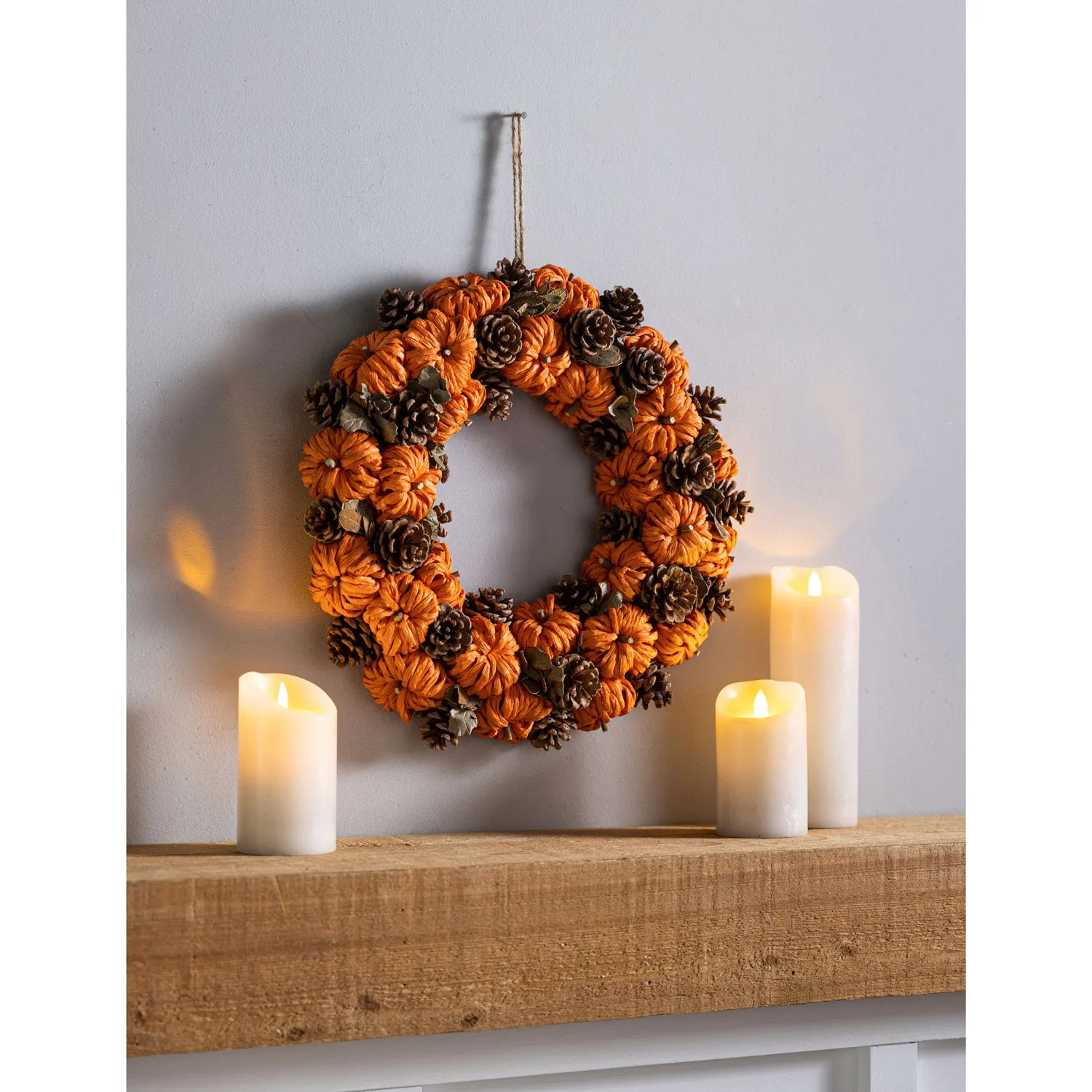 Paper Rope Pinecone & Pumpkin  Wreath
