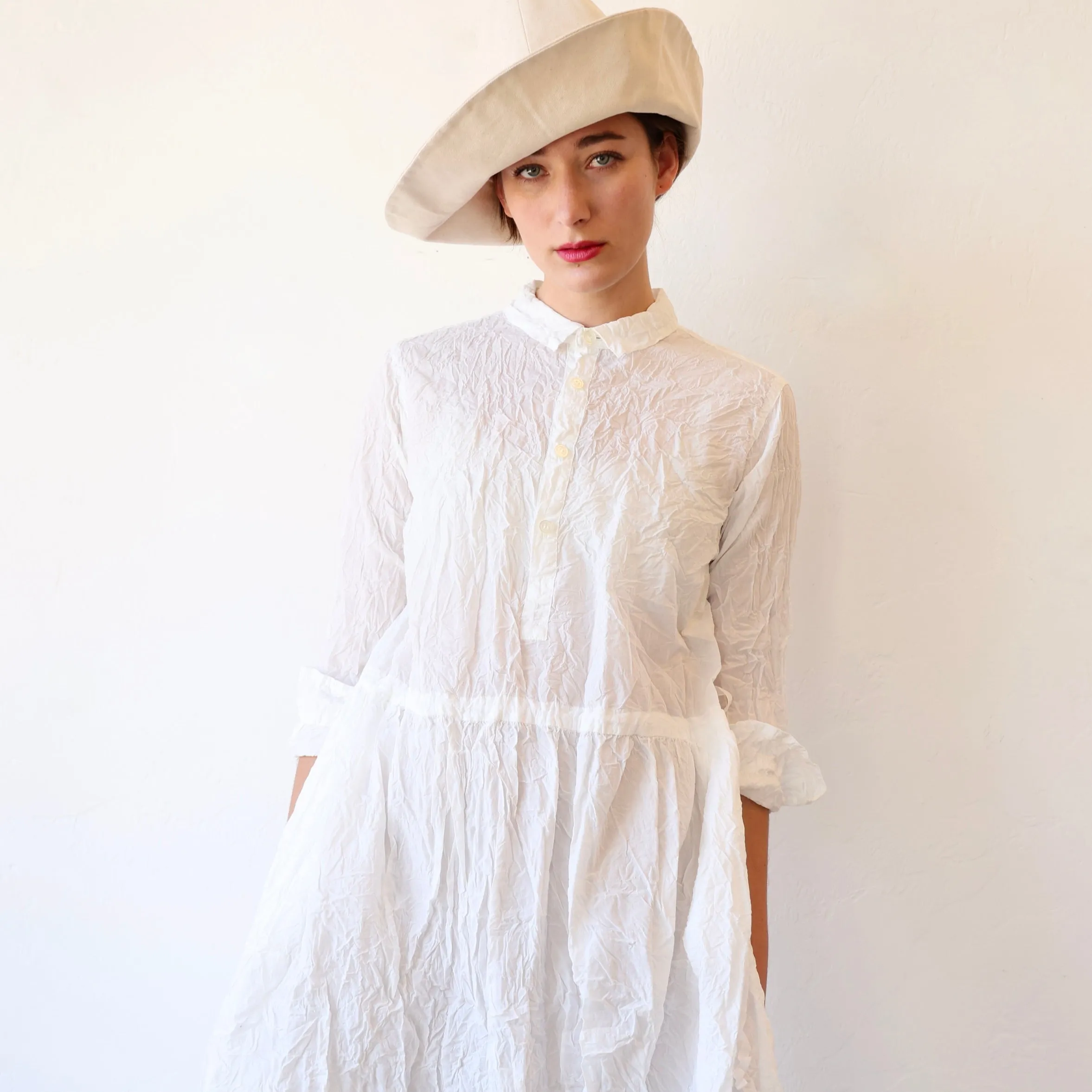 Pas de Calais Crinkle Shirt Dress - White