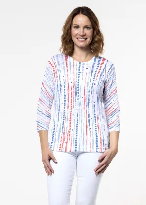 Pebble Dots Fourth (8008) ~ Signature 3/4 Sleeve Crew Neck Top