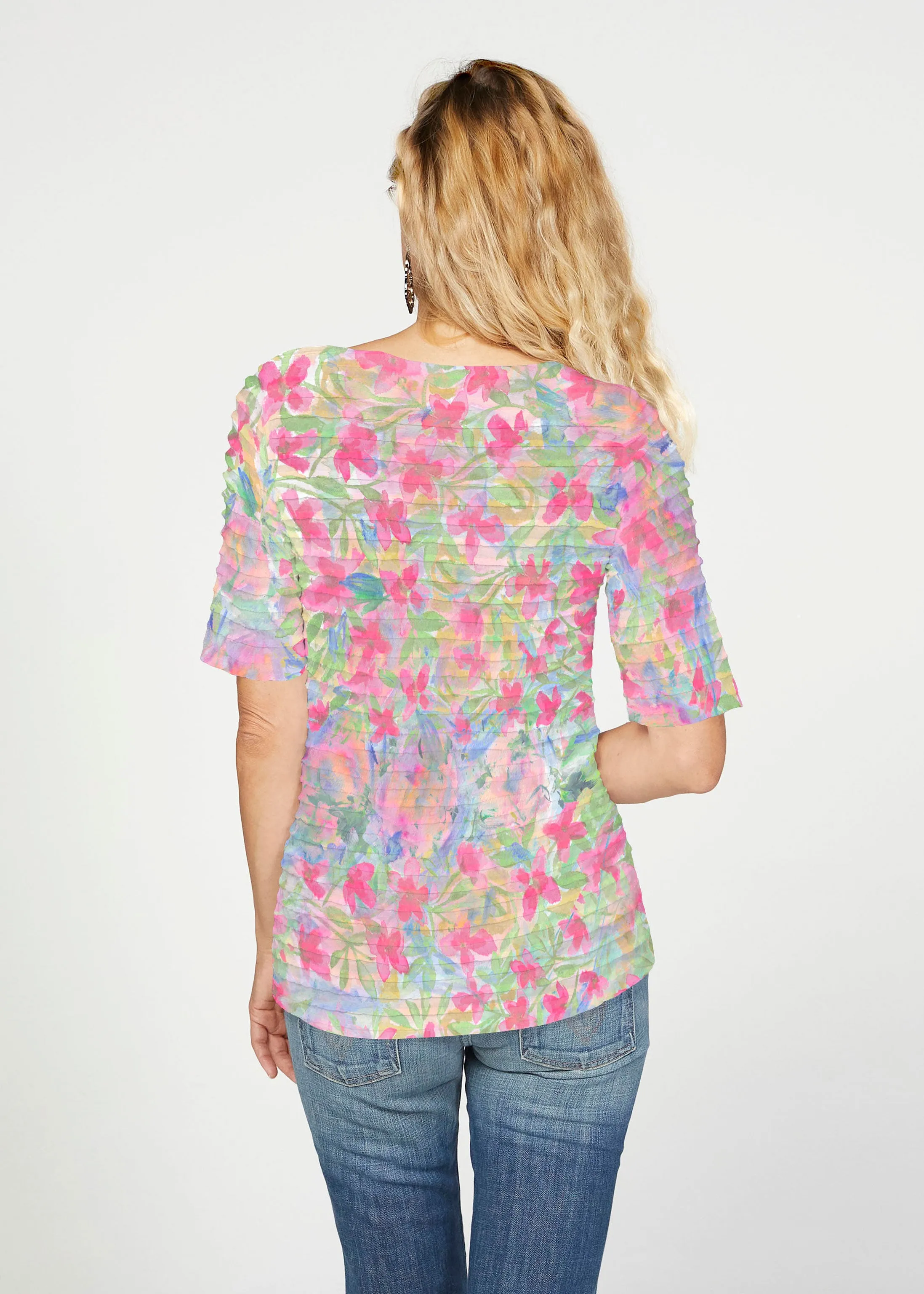 Penelope (17255) ~ Banded Elbow Sleeve Boat Neck Top