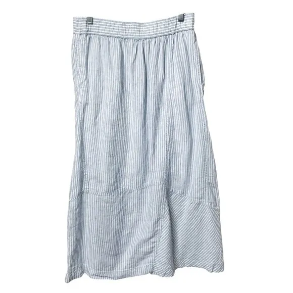 Poetry Striped Linen Maxi A-Line Skirt Blue and White w/Pockets Women’s Size 10
