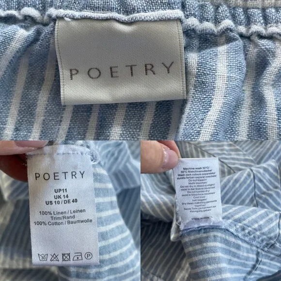 Poetry Striped Linen Maxi A-Line Skirt Blue and White w/Pockets Women’s Size 10
