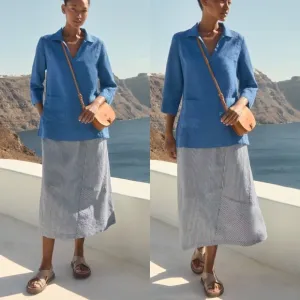 Poetry Striped Linen Maxi A-Line Skirt Blue and White w/Pockets Women’s Size 10
