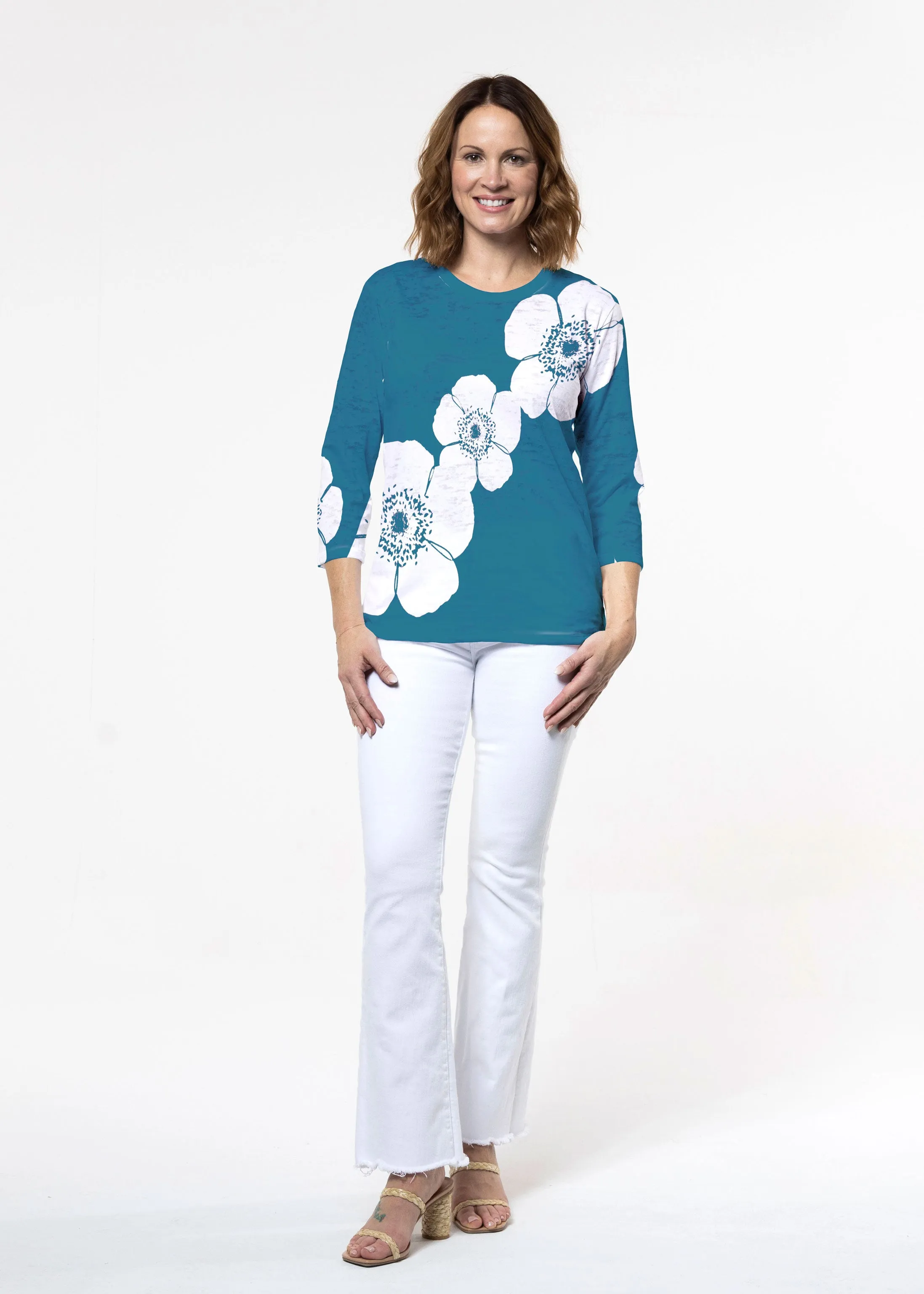 Poppy Navy (7013) ~ Signature 3/4 Sleeve Crew Neck Top