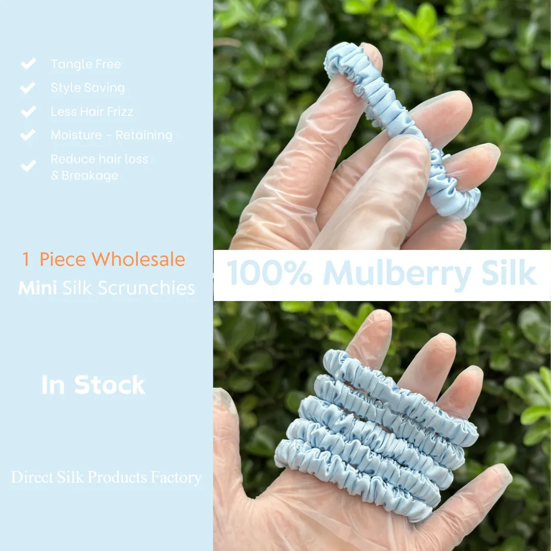 Powder Blue silk scrunchies mini