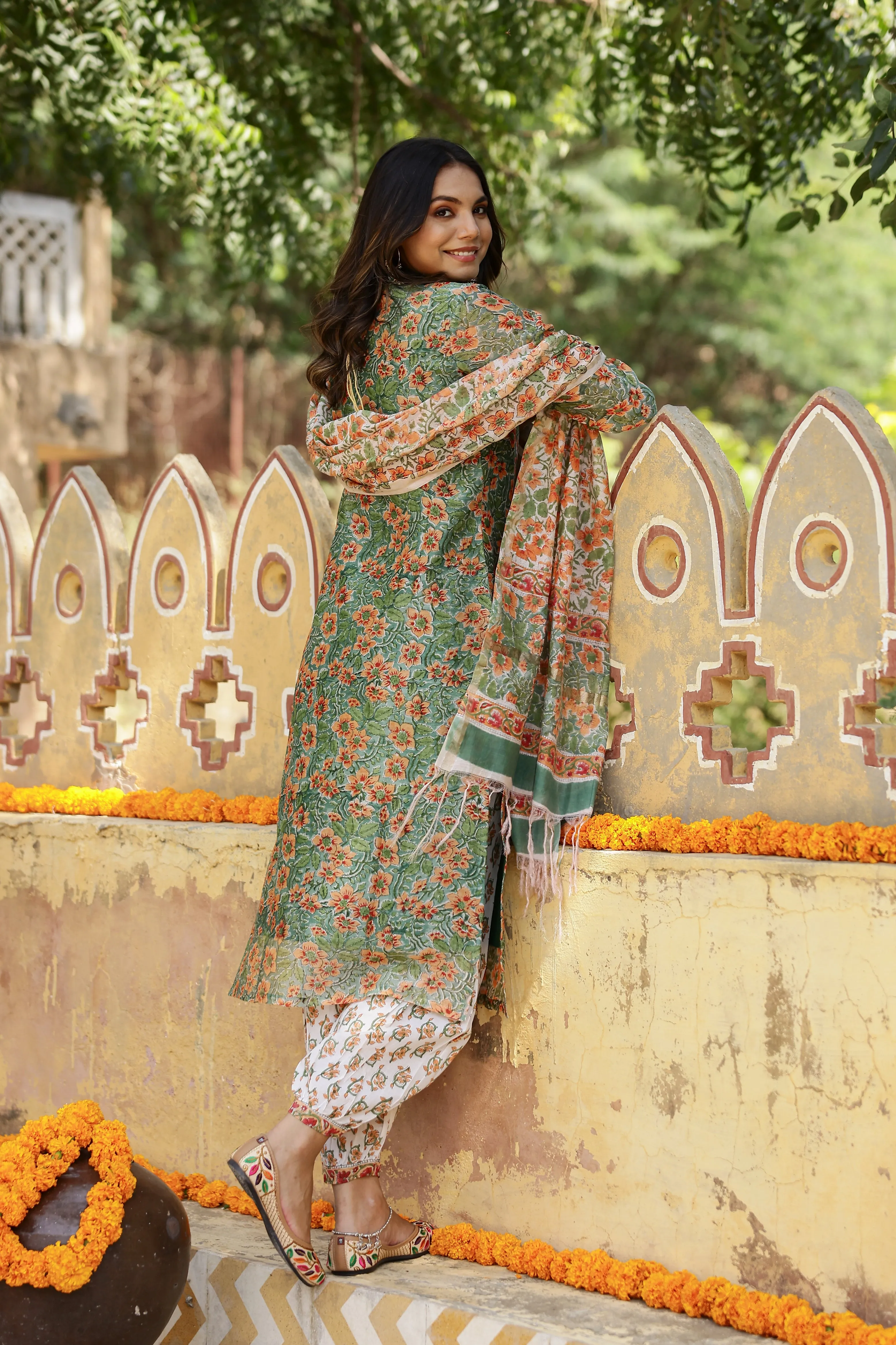 "Kamya" Hand Block Printed Chanderi Suit Set(3pc)