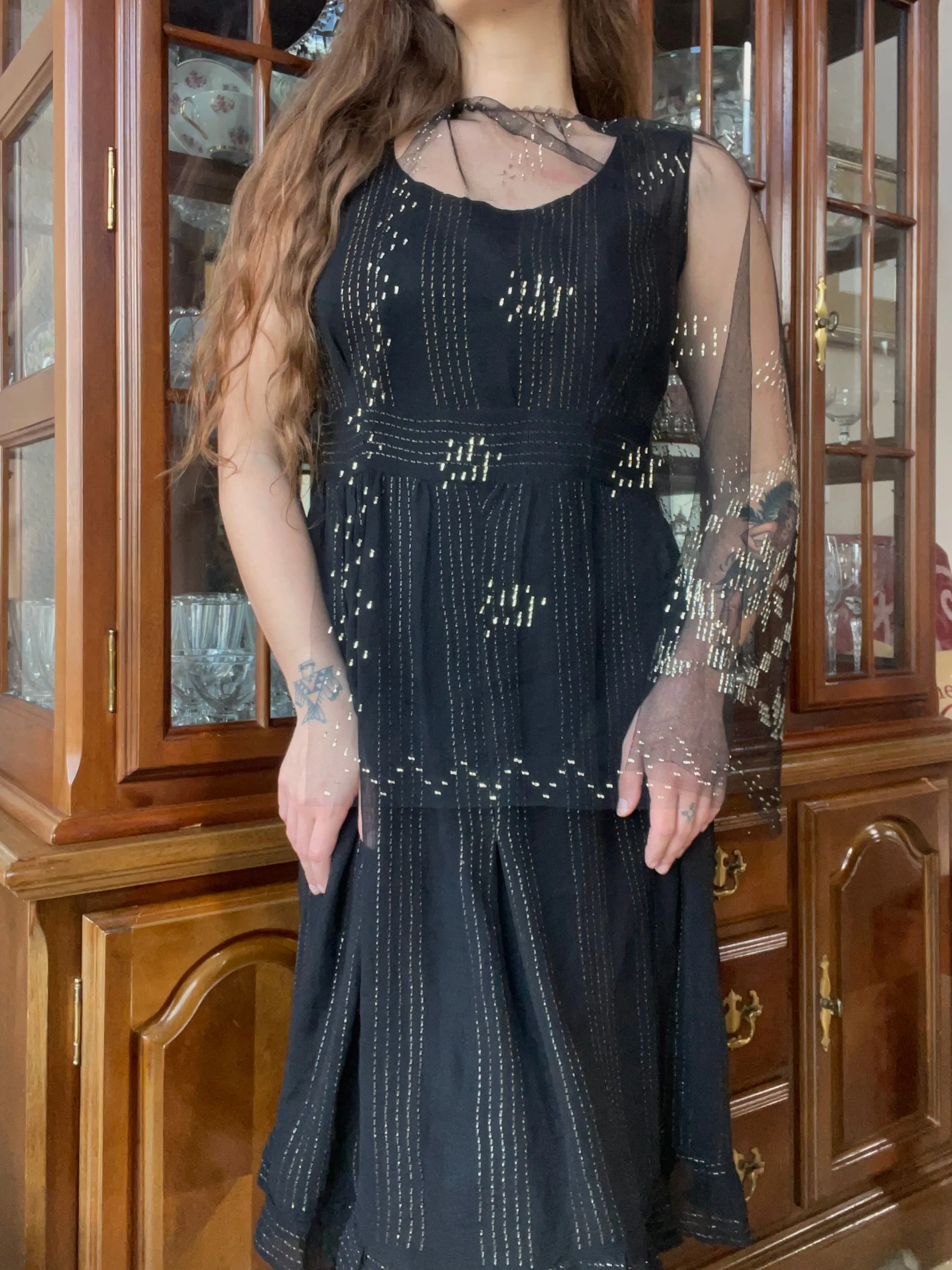 Rare 1920s/1930s One Of A Kind Handmade Hammered Metal Assuit Dress & Shawl