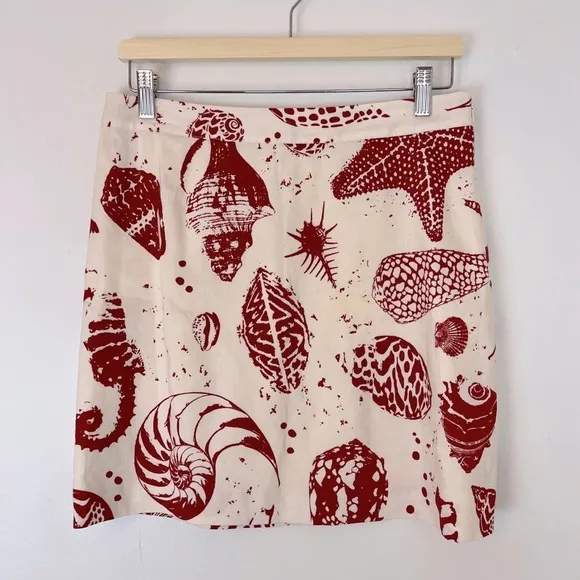 Rebecca Taylor Sea Shore Linen Mini Skirt Cream Burgundy 10 Vacation Island NWOT