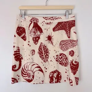 Rebecca Taylor Sea Shore Linen Mini Skirt Cream Burgundy 10 Vacation Island NWOT