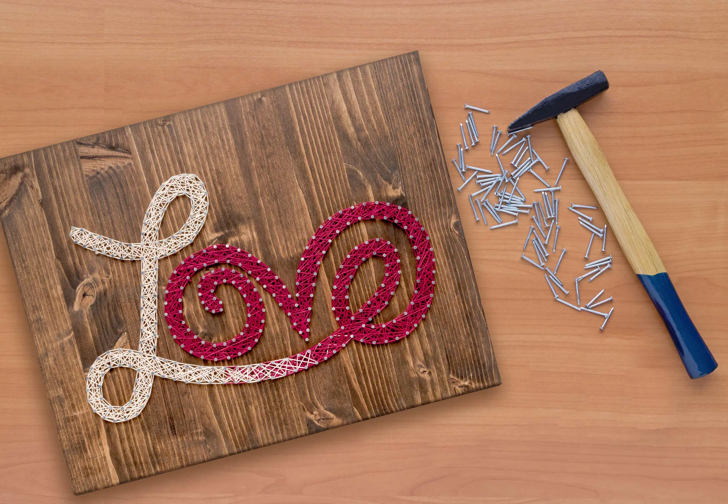 Red and White Love String Art Kit