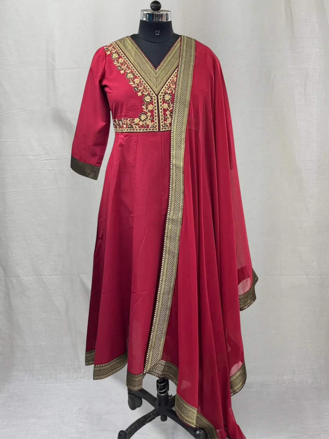 Red Chiffon Dupatta with Black Border Lace