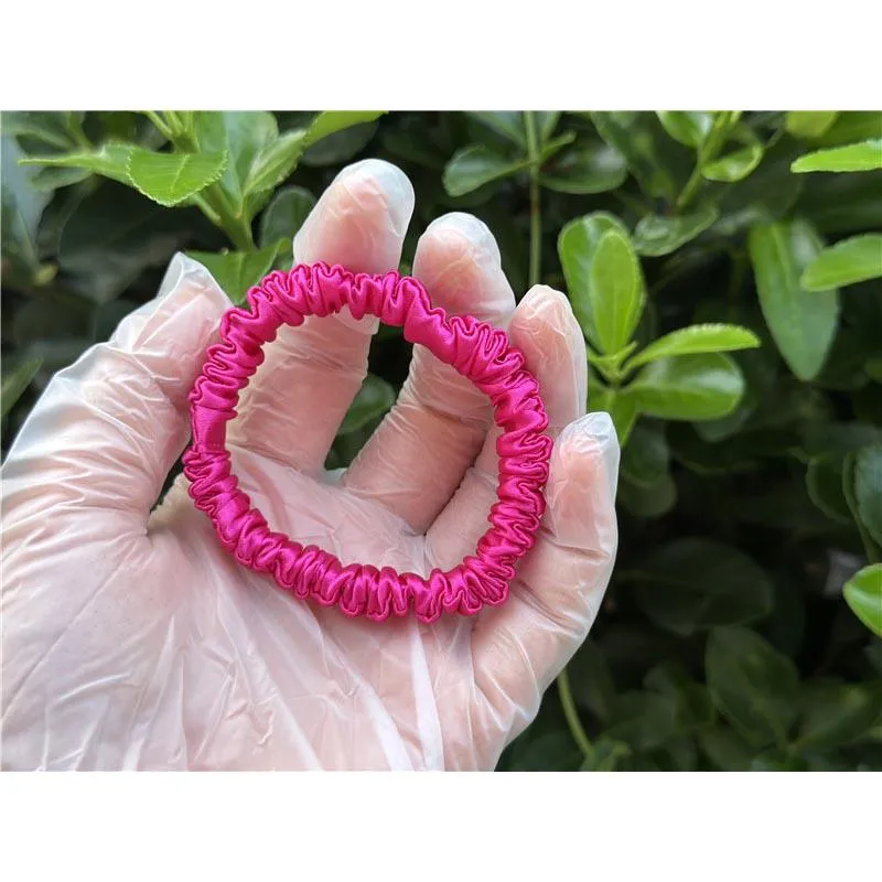 Rose Carmine silk scrunchies mini