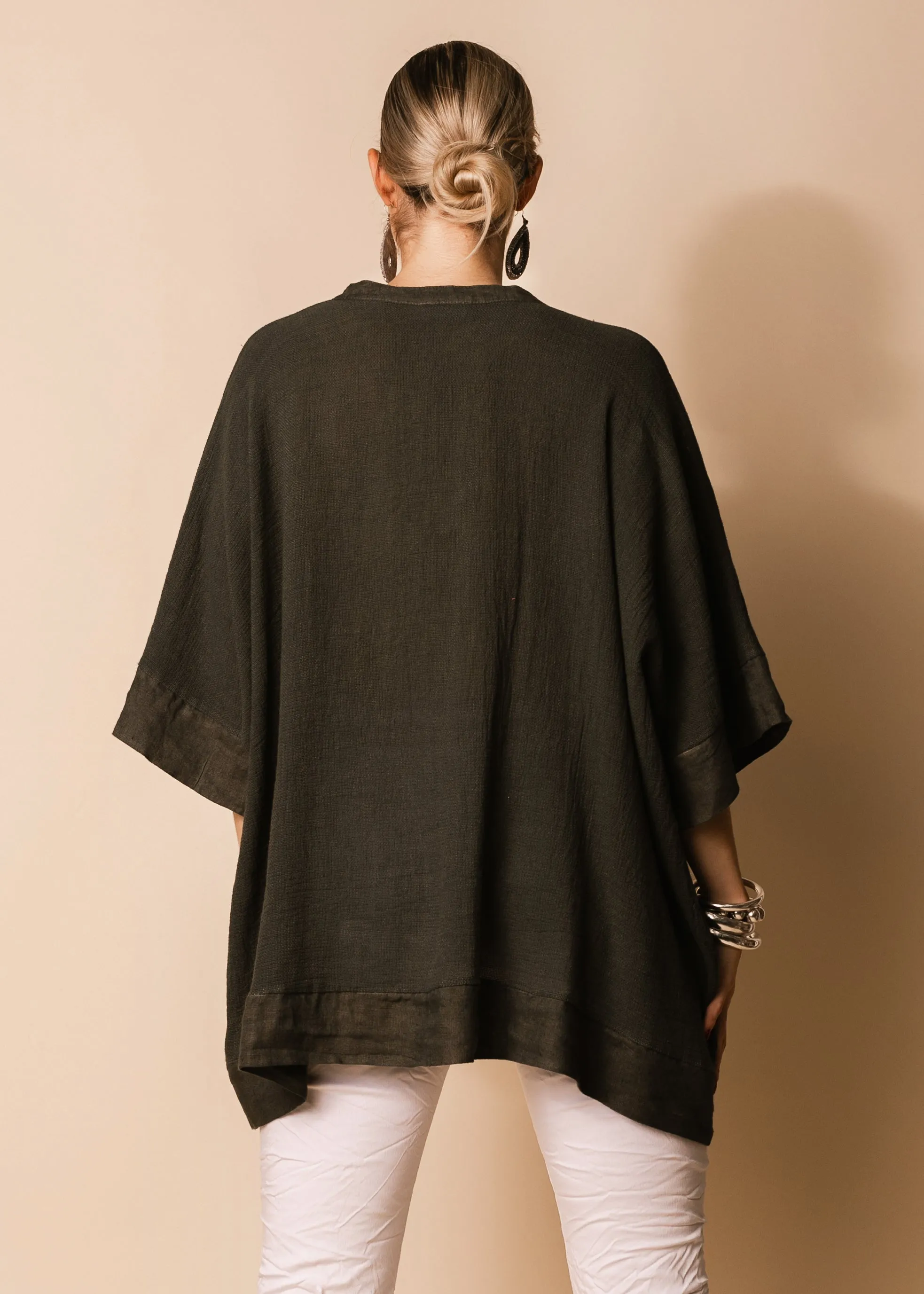 Rossa Linen Blend Top in Khaki