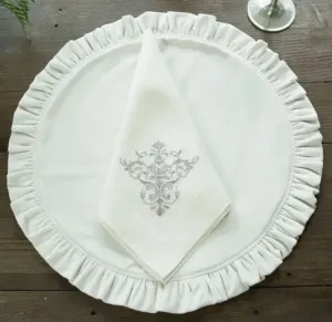 Round Ruffle Velvet Placemat White
