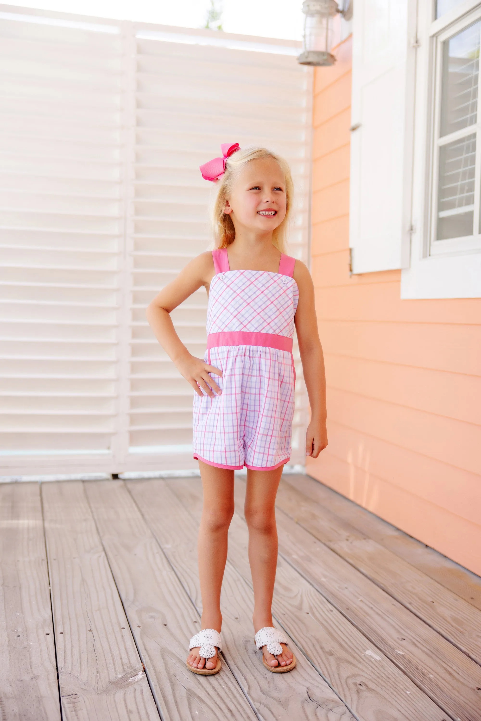 Ruthie Romper - Winter Park Windowpane with Romany Rose