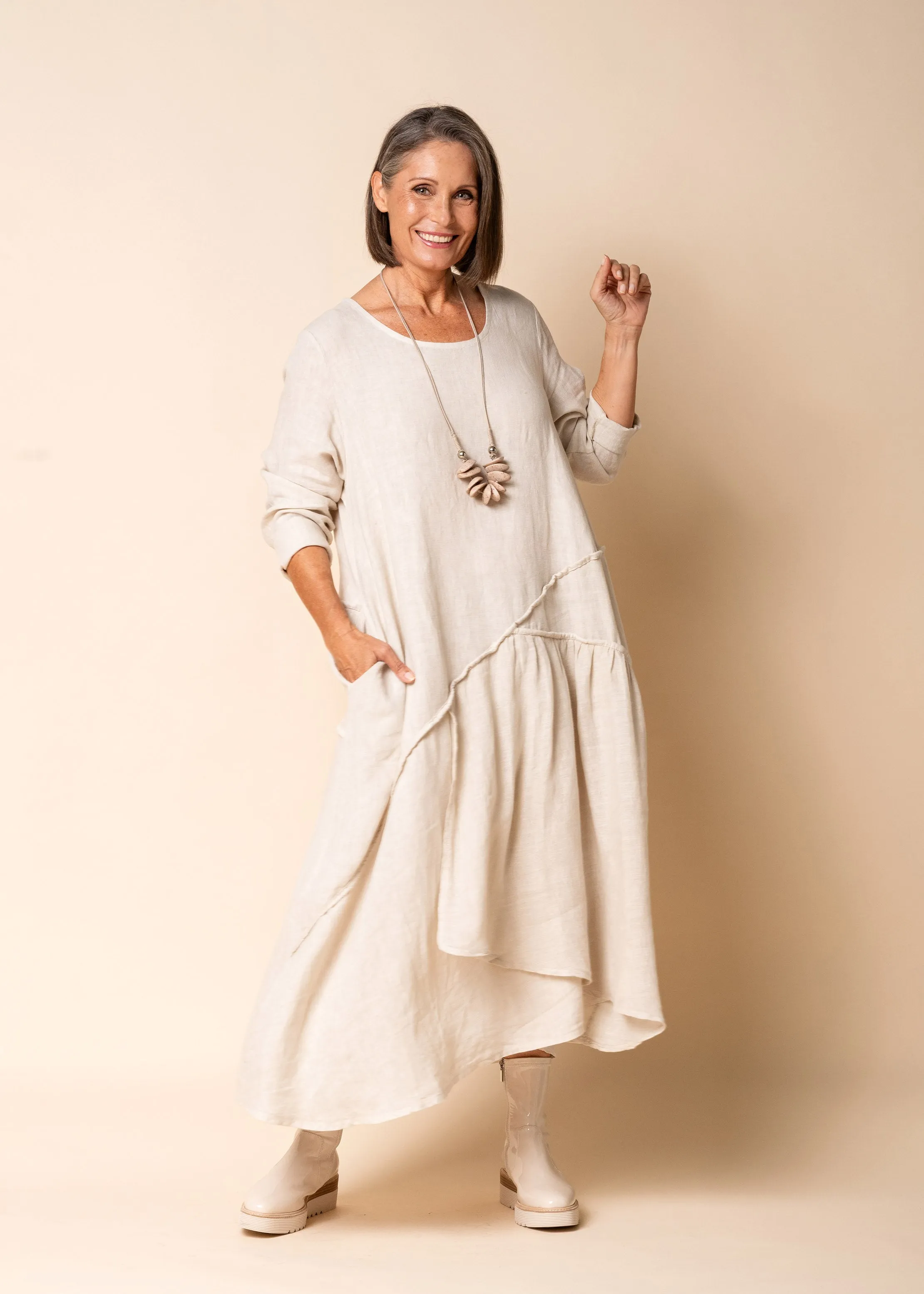 Sandee Linen Dress in Latte