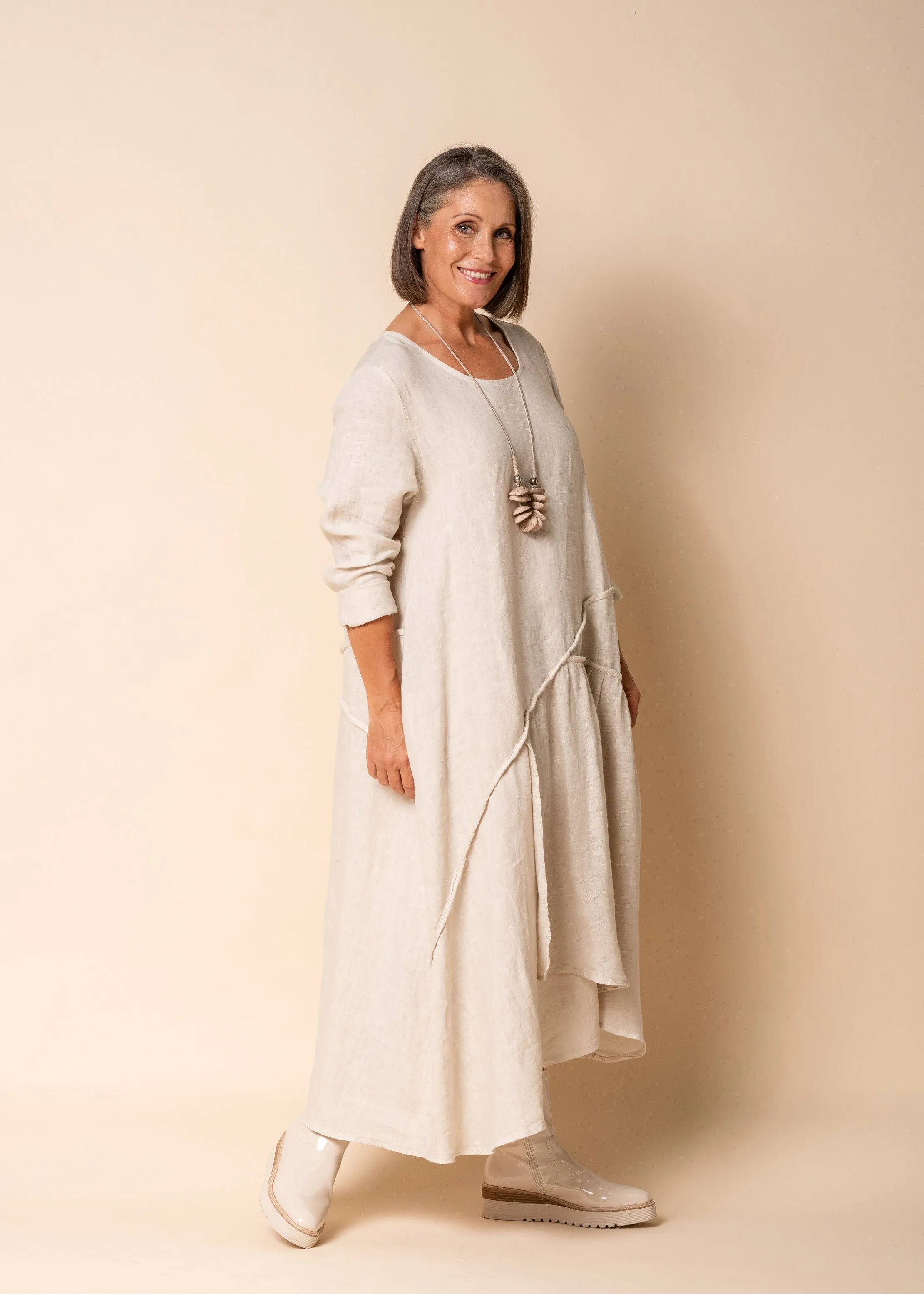 Sandee Linen Dress in Latte