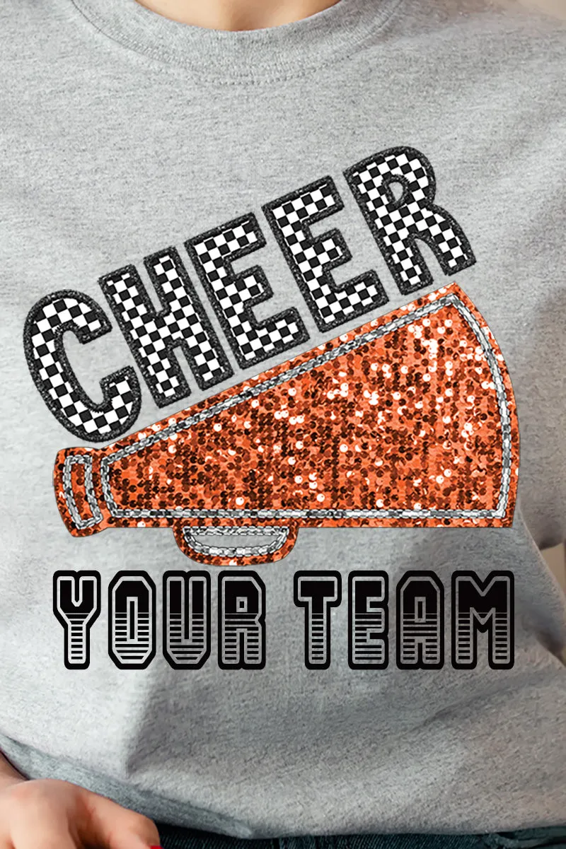 Sequin Orange Cheer Your Team Short Sleeve Relaxed Fit T-Shirt