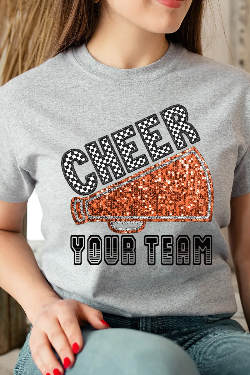 Sequin Orange Cheer Your Team Short Sleeve Relaxed Fit T-Shirt