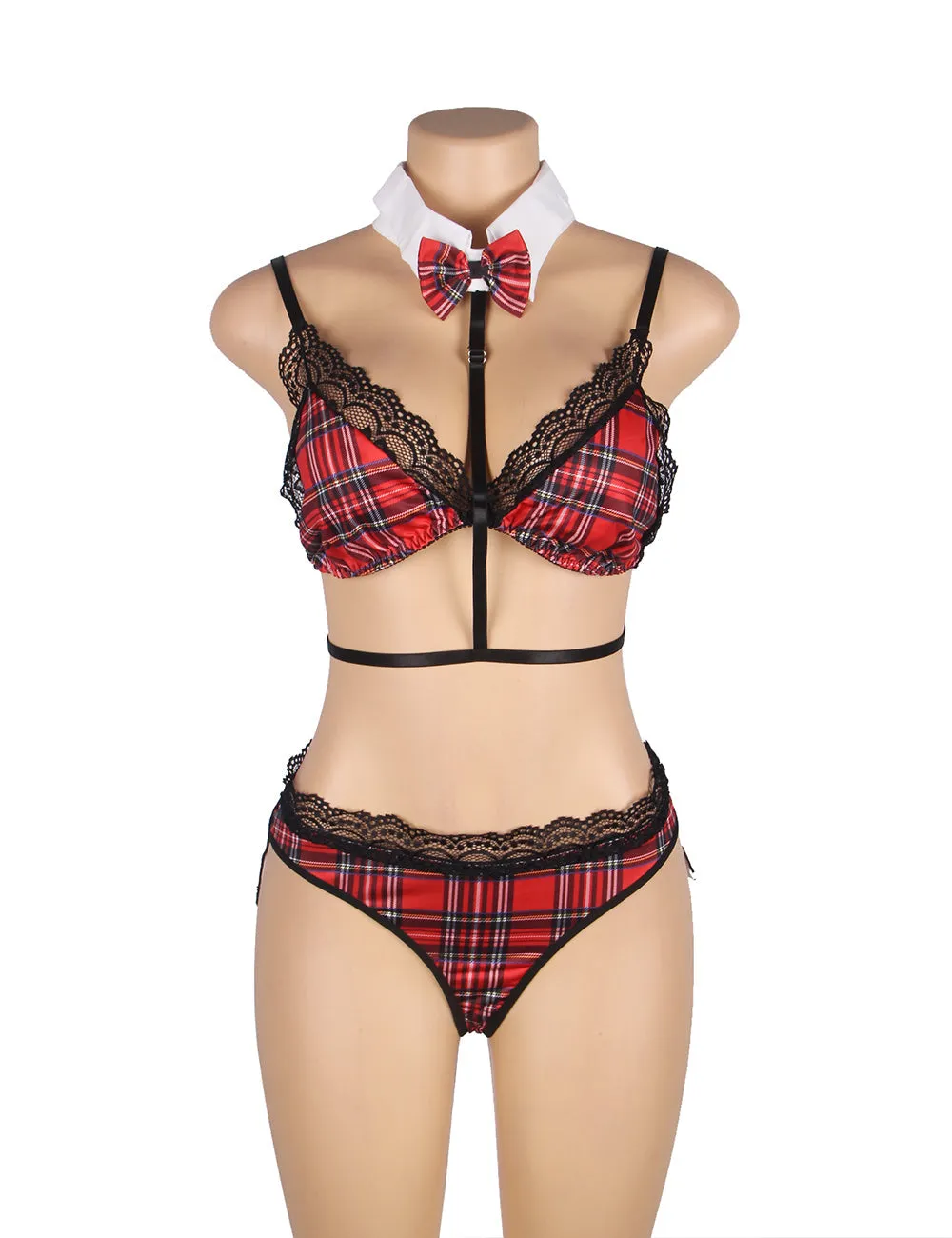 Sexy Red Plaid Bra Set College Egypt Style Cosplay Suit