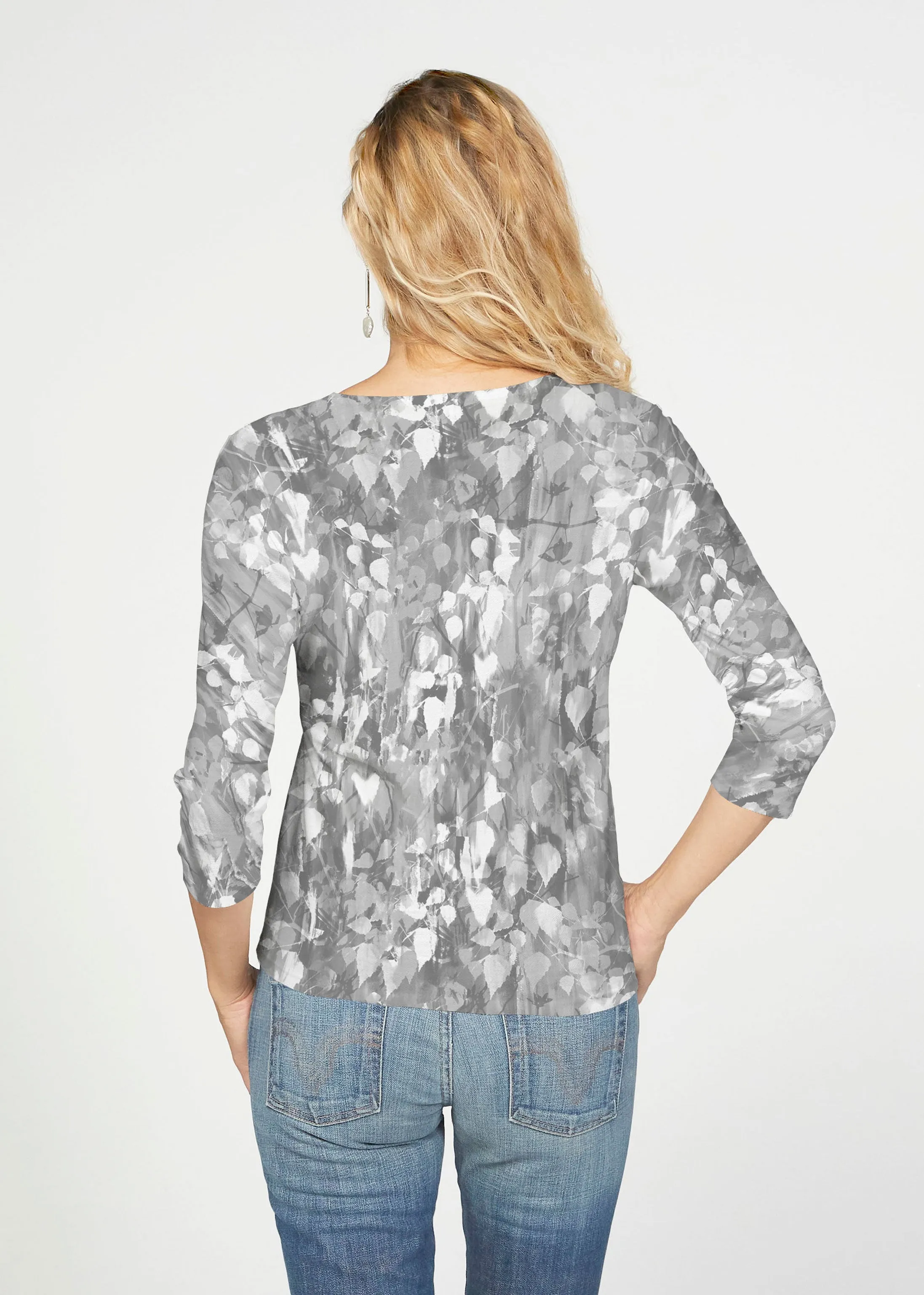 Shadow (7869) ~ French Terry Tie 3/4 Sleeve Top
