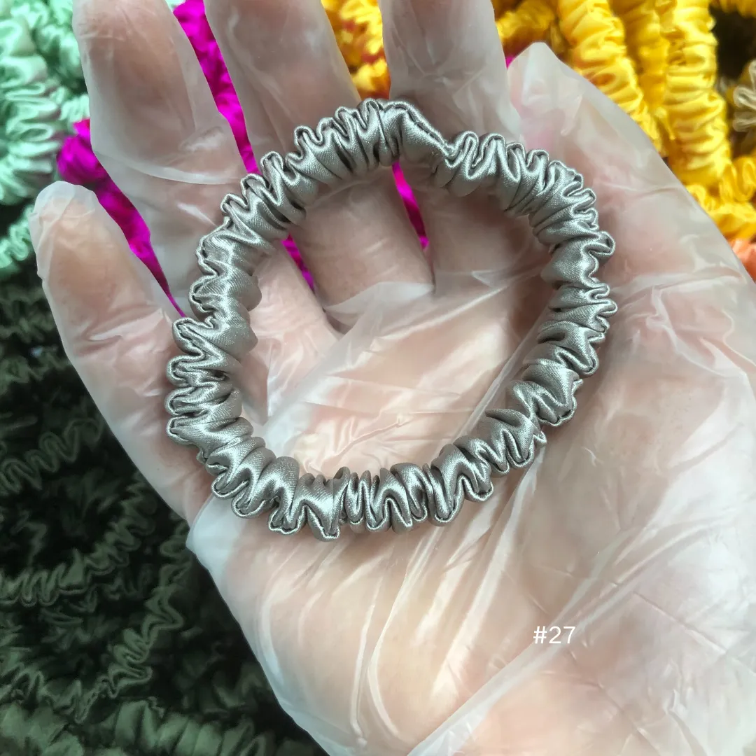 Silver grey silk scrunchies mini