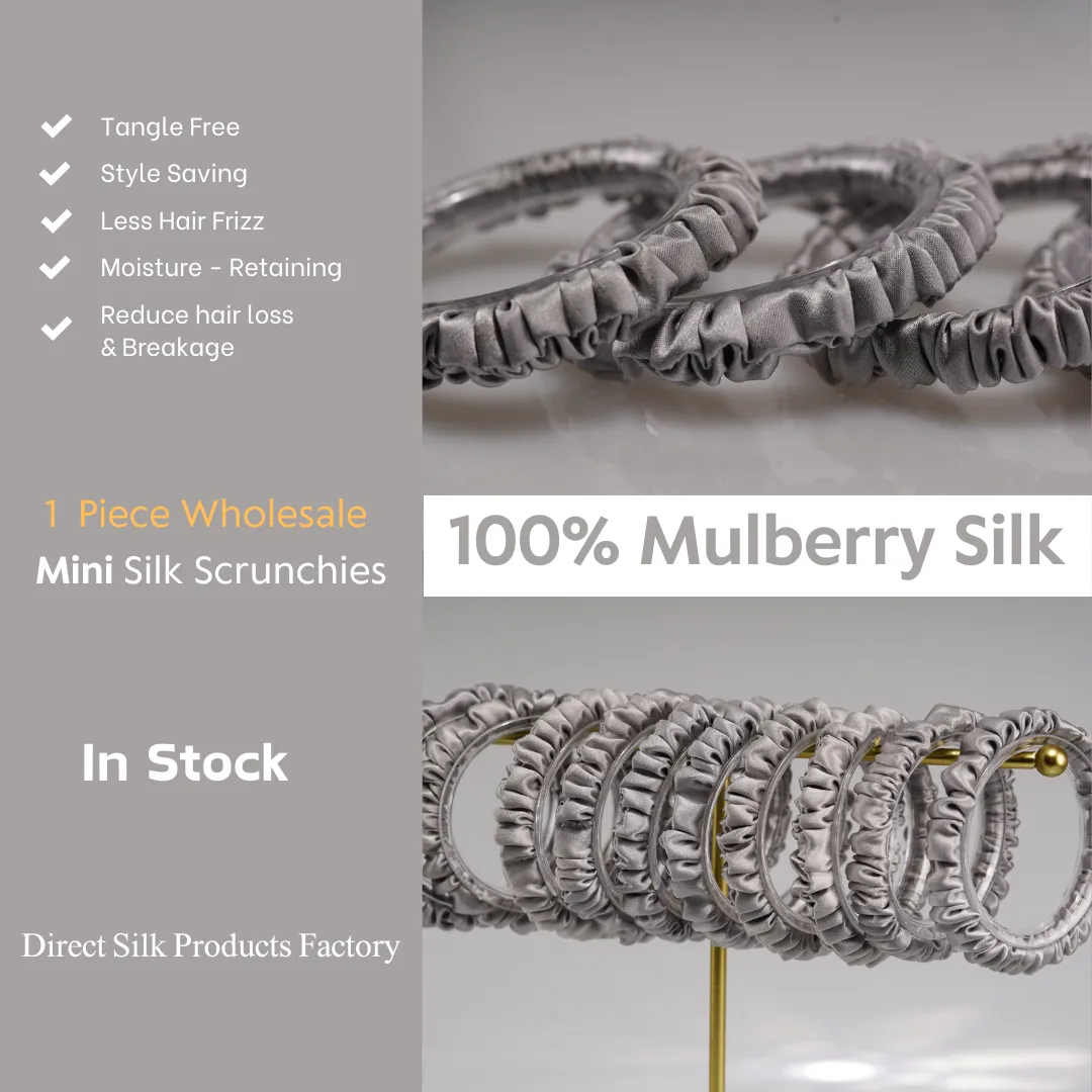 Silver grey silk scrunchies mini