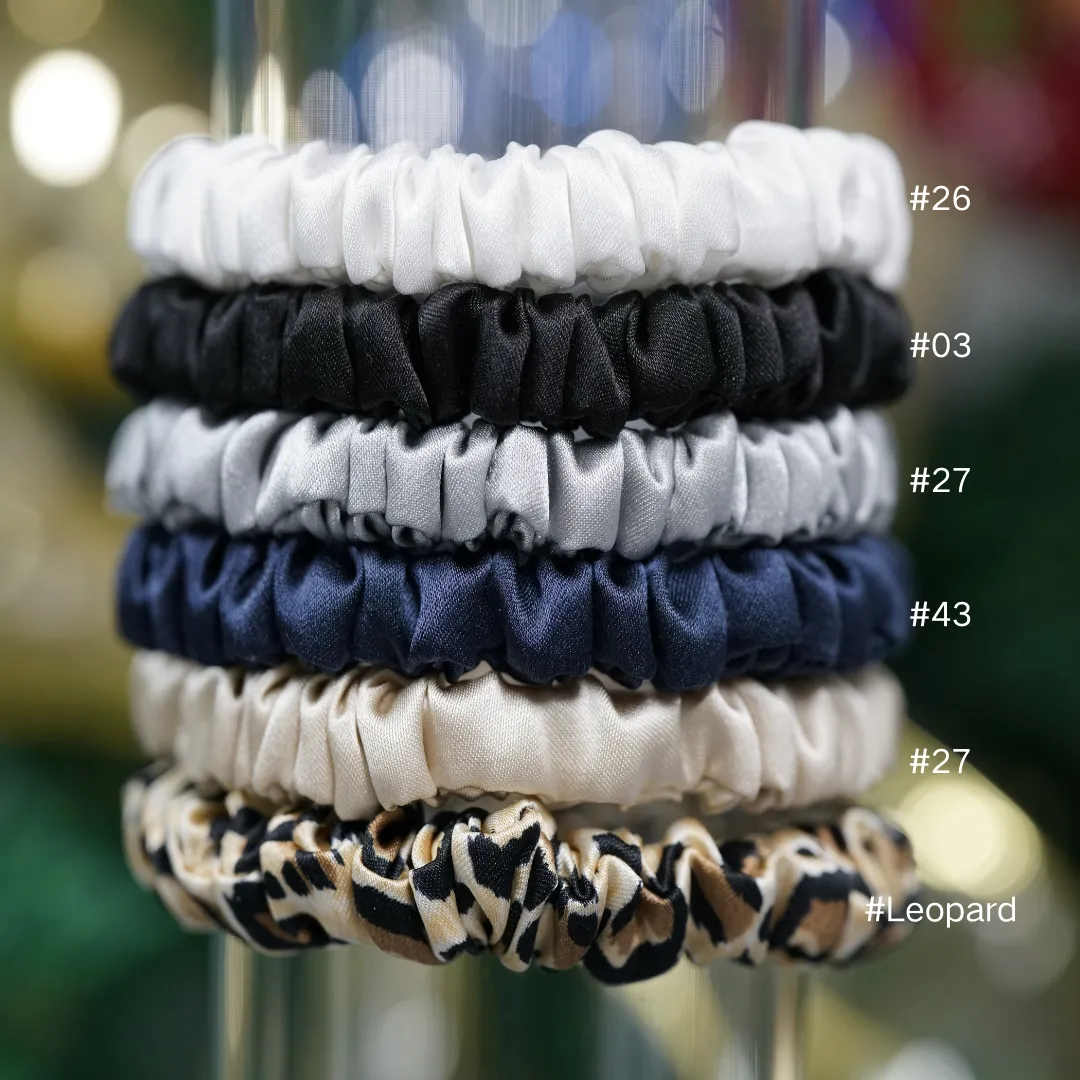 Silver grey silk scrunchies mini