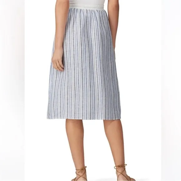 Sita Murt blue and white striped linen midi length skirt