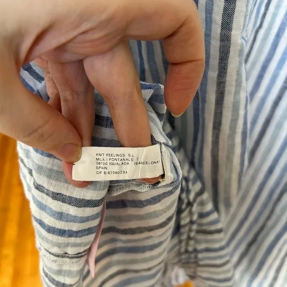 Sita Murt blue and white striped linen midi length skirt