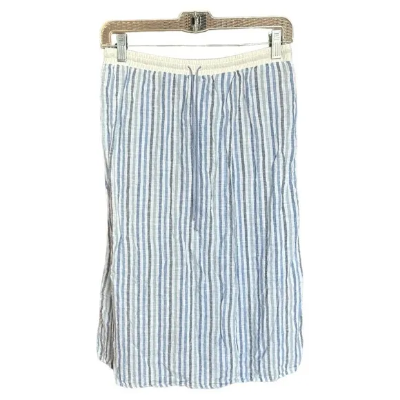 Sita Murt blue and white striped linen midi length skirt