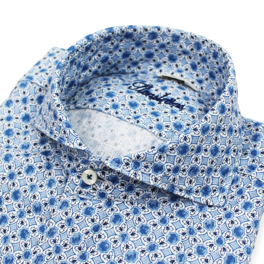 Stenstroms - Sicilian Tiles Casual Slimline Linen Shirt in Blue