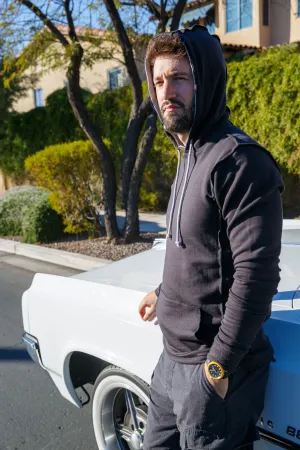 SWEATSHIRT W/ HOOD - COAL/HEATHER GREY